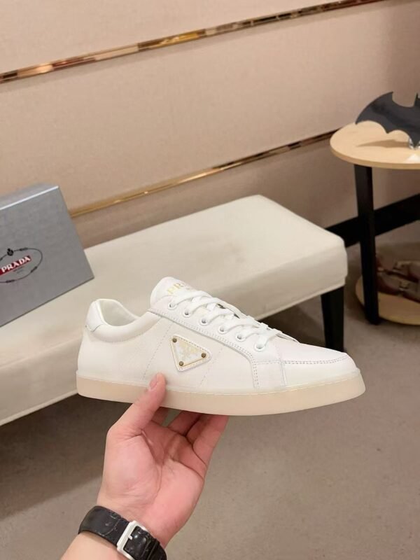 Men's Classic White Leather Sneakers - Minimalist Low-Top Casual Dress Shoes with Air Cushion Rubber Sole