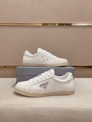 Men's Classic White Leather Sneakers - Minimalist Low-Top Casual Dress Shoes with Air Cushion Rubber Sole