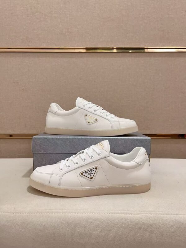Men's Classic White Leather Sneakers - Minimalist Low-Top Casual Dress Shoes with Air Cushion Rubber Sole