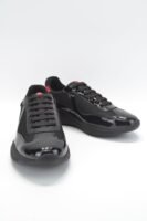 Unisex Lightweight Breathable Mesh Sneakers - Black Patent Leather Low Top Casual Running Shoes