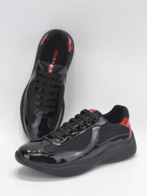 Unisex Lightweight Breathable Mesh Sneakers - Black Patent Leather Low Top Casual Running Shoes