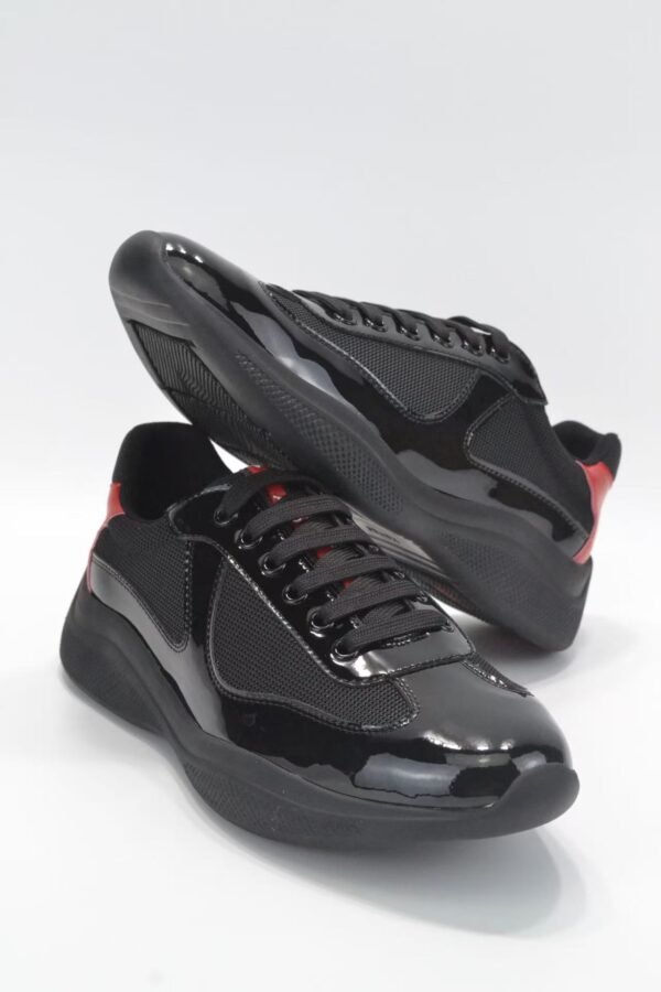 Unisex Lightweight Breathable Mesh Sneakers - Black Patent Leather Low Top Casual Running Shoes