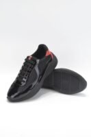 Unisex Lightweight Breathable Mesh Sneakers - Black Patent Leather Low Top Casual Running Shoes