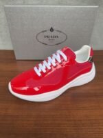 Unisex Red Patent Leather Mesh Sneakers – Lightweight Breathable Chunky Casual Running Shoes