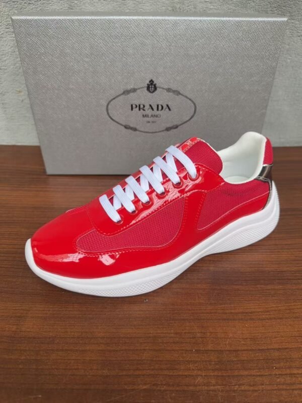 Unisex Red Patent Leather Mesh Sneakers – Lightweight Breathable Chunky Casual Running Shoes
