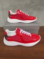 Unisex Red Patent Leather Mesh Sneakers – Lightweight Breathable Chunky Casual Running Shoes