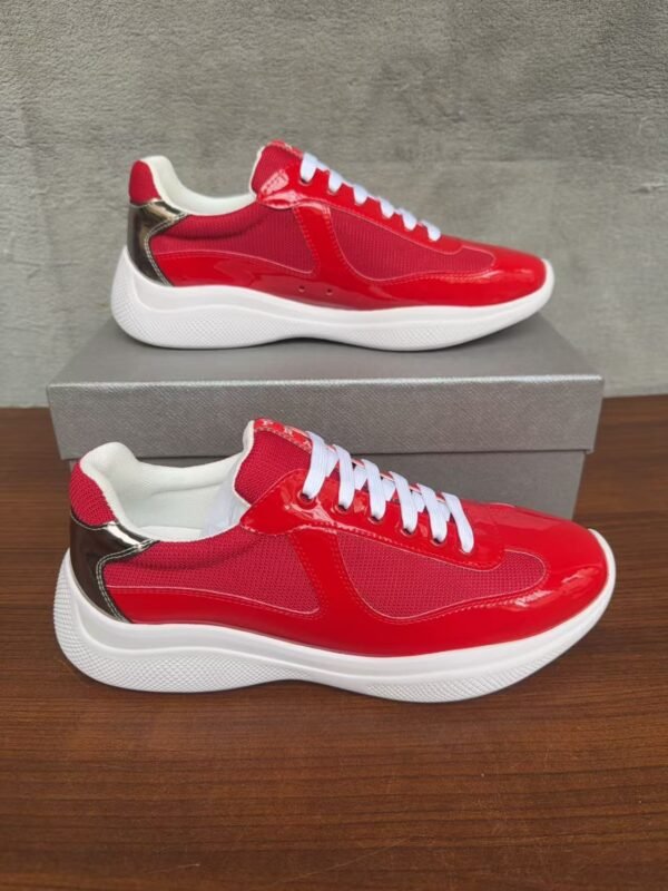 Unisex Red Patent Leather Mesh Sneakers – Lightweight Breathable Chunky Casual Running Shoes