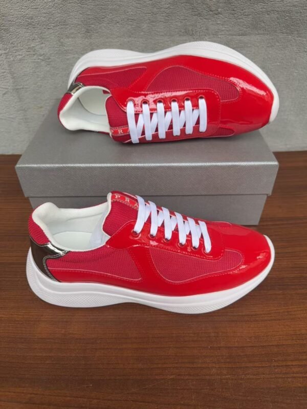 Unisex Red Patent Leather Mesh Sneakers – Lightweight Breathable Chunky Casual Running Shoes