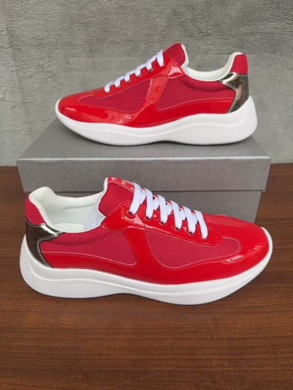 Unisex Red Patent Leather Mesh Sneakers – Lightweight Breathable Chunky Casual Running Shoes