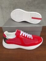 Unisex Red Patent Leather Mesh Sneakers – Lightweight Breathable Chunky Casual Running Shoes