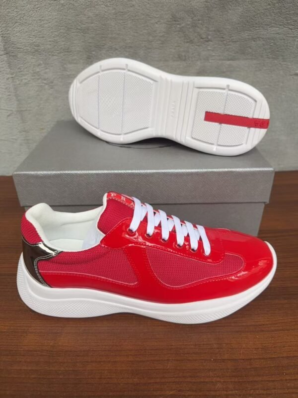 Unisex Red Patent Leather Mesh Sneakers – Lightweight Breathable Chunky Casual Running Shoes