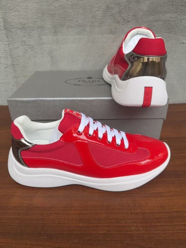 Unisex Red Patent Leather Mesh Sneakers – Lightweight Breathable Chunky Casual Running Shoes