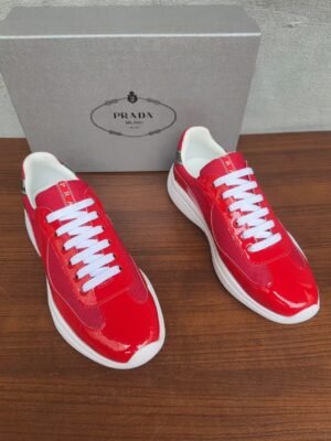 Unisex Red Patent Leather Mesh Sneakers – Lightweight Breathable Chunky Casual Running Shoes