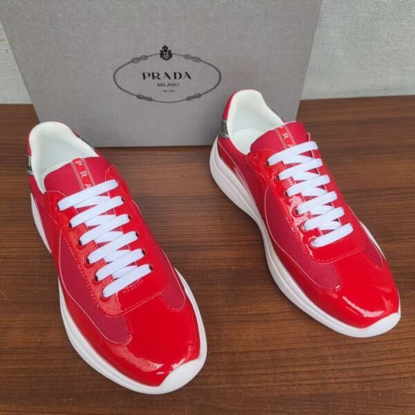 Unisex Red Patent Leather Mesh Sneakers – Lightweight Breathable Chunky Casual Running Shoes