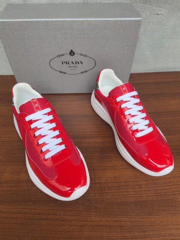 Unisex Red Patent Leather Mesh Sneakers – Lightweight Breathable Chunky Casual Running Shoes