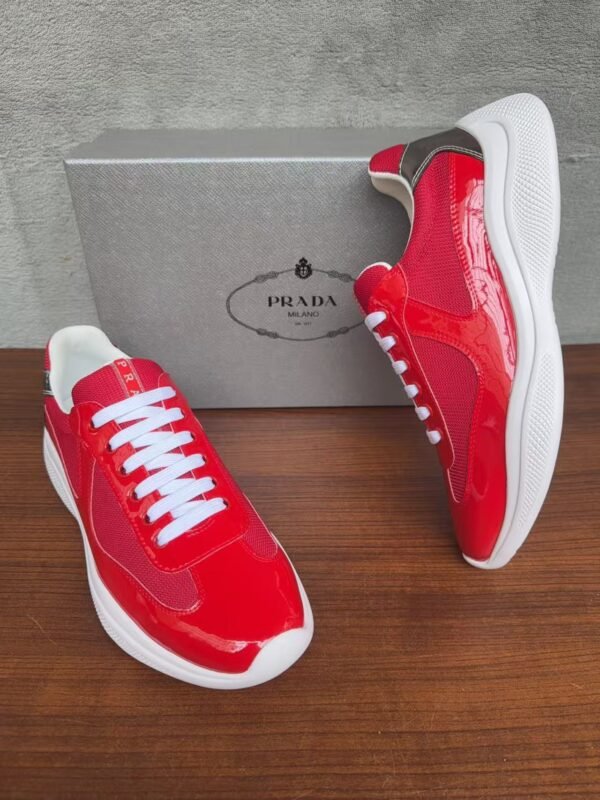 Unisex Red Patent Leather Mesh Sneakers – Lightweight Breathable Chunky Casual Running Shoes