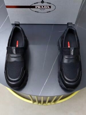 Men's Leather & Breathable Mesh Loafer Hybrid Sneakers - Chunky Platform Streetwear Slip-On Walking Shoes