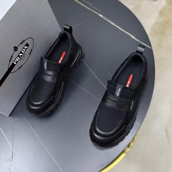 Men's Leather & Breathable Mesh Loafer Hybrid Sneakers - Chunky Platform Streetwear Slip-On Walking Shoes