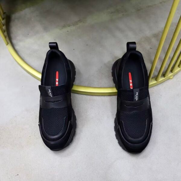 Men's Leather & Breathable Mesh Loafer Hybrid Sneakers - Chunky Platform Streetwear Slip-On Walking Shoes