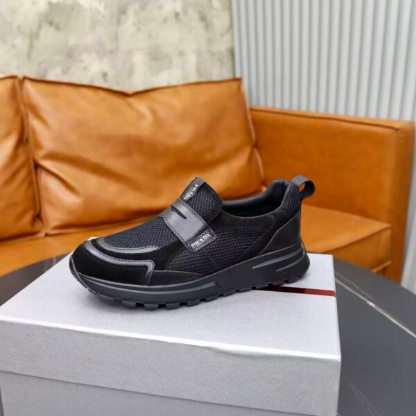Men's Leather & Breathable Mesh Loafer Hybrid Sneakers - Chunky Platform Streetwear Slip-On Walking Shoes