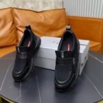Men's Leather & Breathable Mesh Loafer Hybrid Sneakers - Chunky Platform Streetwear Slip-On Walking Shoes