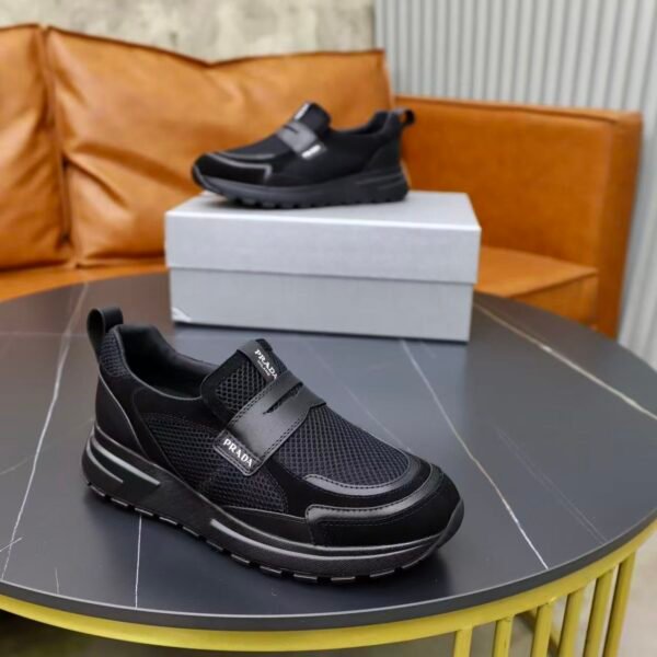 Men's Leather & Breathable Mesh Loafer Hybrid Sneakers - Chunky Platform Streetwear Slip-On Walking Shoes