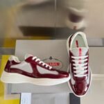 Burgundy Patent Leather & Mesh Low-Top Sneakers – Retro Chunky Platform Walking Shoes for Men & Women