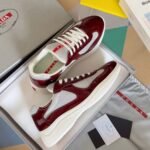 Burgundy Patent Leather & Mesh Low-Top Sneakers – Retro Chunky Platform Walking Shoes for Men & Women
