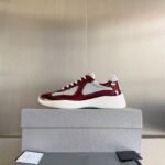 Burgundy Patent Leather & Mesh Low-Top Sneakers – Retro Chunky Platform Walking Shoes for Men & Women