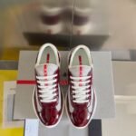 Burgundy Patent Leather & Mesh Low-Top Sneakers – Retro Chunky Platform Walking Shoes for Men & Women