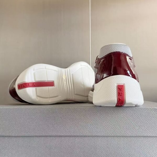 Burgundy Patent Leather & Mesh Low-Top Sneakers – Retro Chunky Platform Walking Shoes for Men & Women