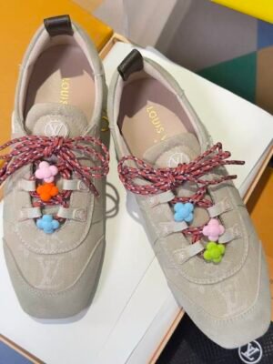 Women's Denim Ballet Sneakers - Retro Low-Top Walking Shoes with Floral Charms