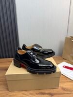 Men's Chunky Lug Sole Derby Shoes – Shiny Leather Platform Dress Shoes with Red Accent Bottom