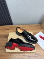 Men's Chunky Lug Sole Derby Shoes – Shiny Leather Platform Dress Shoes with Red Accent Bottom