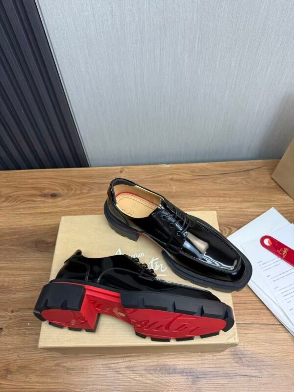 Men's Chunky Lug Sole Derby Shoes – Shiny Leather Platform Dress Shoes with Red Accent Bottom