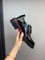 Men's Chunky Lug Sole Derby Shoes – Shiny Leather Platform Dress Shoes with Red Accent Bottom