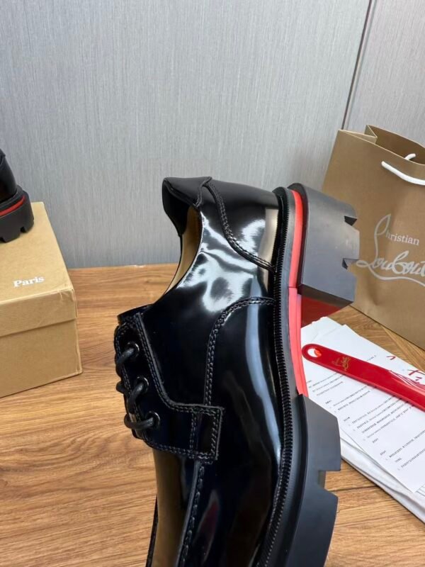 Men's Chunky Lug Sole Derby Shoes – Shiny Leather Platform Dress Shoes with Red Accent Bottom