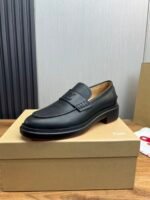 Elegant Men's Black Leather Loafers – Thick Bottom Slip-On Dress Shoes