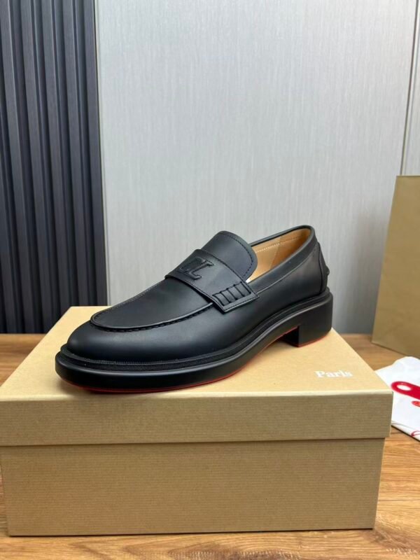 Elegant Men's Black Leather Loafers – Thick Bottom Slip-On Dress Shoes
