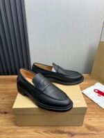 Elegant Men's Black Leather Loafers – Thick Bottom Slip-On Dress Shoes