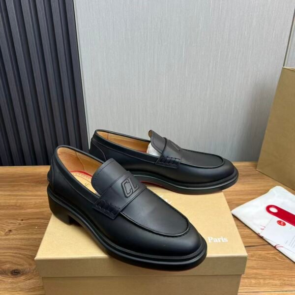 Elegant Men's Black Leather Loafers – Thick Bottom Slip-On Dress Shoes