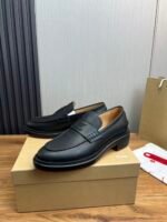 Elegant Men's Black Leather Loafers – Thick Bottom Slip-On Dress Shoes