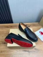 Elegant Men's Black Leather Loafers – Thick Bottom Slip-On Dress Shoes