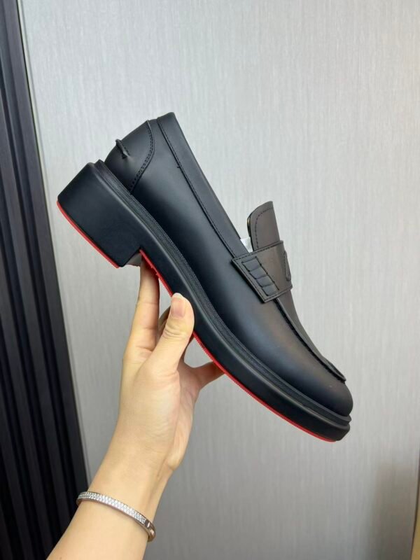 Elegant Men's Black Leather Loafers – Thick Bottom Slip-On Dress Shoes