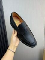 Elegant Men's Black Leather Loafers – Thick Bottom Slip-On Dress Shoes