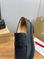 Elegant Men's Black Leather Loafers – Thick Bottom Slip-On Dress Shoes