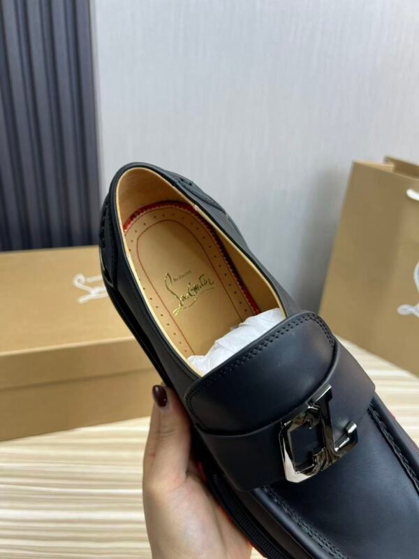 Men's Classic Black Genuine Leather Loafers with Chunky Red Lug Sole | Thick Bottom Slip-On Dress Shoes