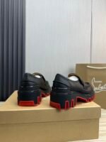 Men's Classic Black Genuine Leather Loafers with Chunky Red Lug Sole | Thick Bottom Slip-On Dress Shoes