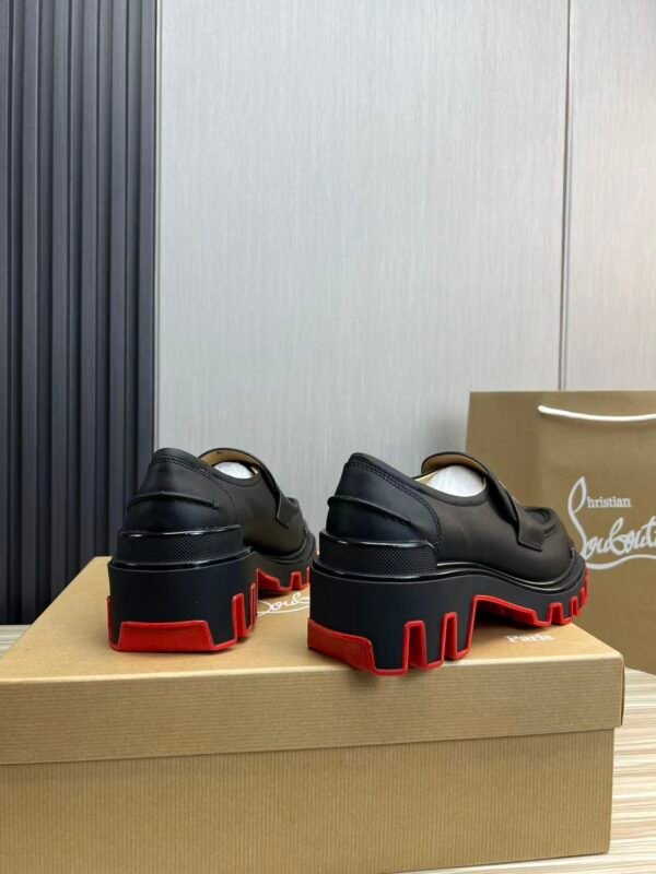 Men's Classic Black Genuine Leather Loafers with Chunky Red Lug Sole | Thick Bottom Slip-On Dress Shoes