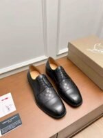 Men's Black Red Bottom Derby Shoes - Patent Leather Splice Studded Loafers Luxury Dress Shoes